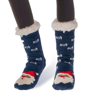 5 Star Super Deals Christmas Fuzzy Faux Shearling Socks, Warm Thick Fleece Thermal w/ Nonslip Grippers, Christmas Stockings - 2 Pairs - 1 of 4