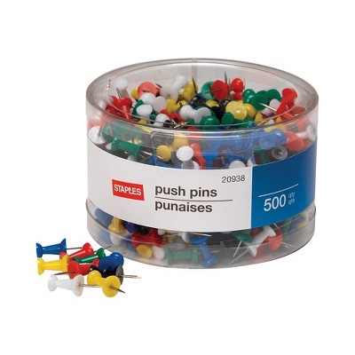 Staples Push Pins Assorted Colors 500/Tub 480118