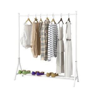 Single Rod Clothes Rack, Metal Garment Rack W/Storage Shelf And Adjustable Anti-Slip Legs, Garment Rack Organizer For Coats Shirts Dress Shoes - 1 of 4