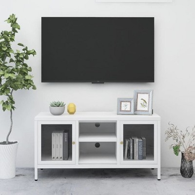 vidaXL TV Stand White 41.3 in.x13.8 in.x20.5 in. Steel and Glass