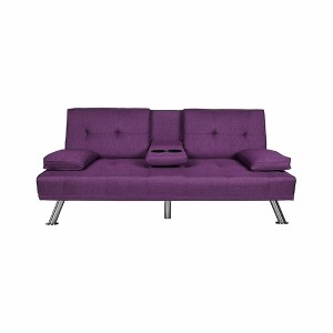 65.7”Futon Sleeper Sofa Bed,3 Angles for Adjusting,Manufactured Wood Frame, Tailored Linen Upholstery,Metal Chrome Legs,Purple - 1 of 4