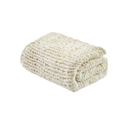 50"x60" Chunky Double Knit Handmade Throw Blanket Ivory - Madison Park