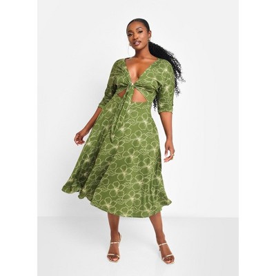 Rebdolls Women's Sage Floral Cut Out Midi A Line Dress W. Pockets - Green -  Small : Target