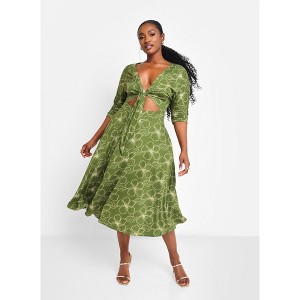Rebdolls Women's Sage Floral Cut Out Midi A Line Dress W. Pockets - 1 of 4