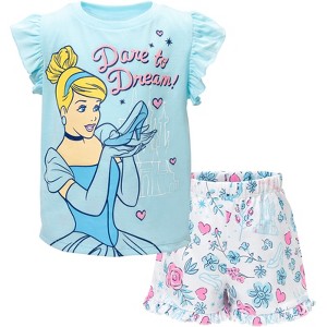 Disney Frozen Moana Princess Tiana Floral Peplum T-Shirt and French Terry Shorts Outfit Set Toddler to Big Kid - 1 of 4