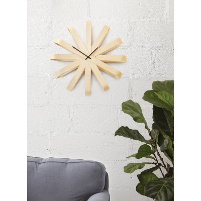 Natural Beech Wood Ribbon Wall Clock, 20" Diameter