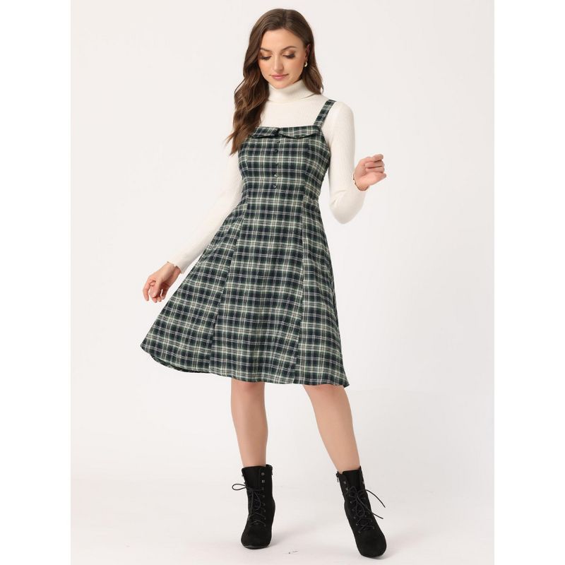 Allegra K Women's Plaid Sleeveless Tie Back A-Line Overall Pinafore Dresses, 3 of 6