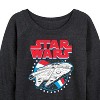 Women's Star Wars Millennium Falcon Americana Lightweight French Terry Wide Neck Long Sleeve Graphic Shirt - Heather Charcoal - Medium - 2 of 4