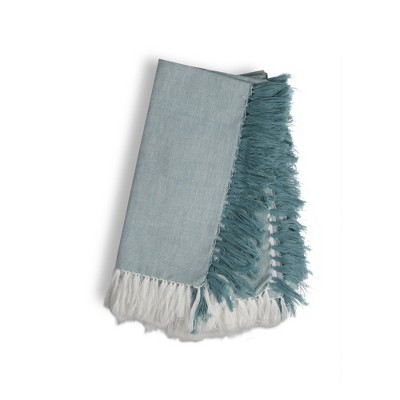 tagltd Bay Chambray Napkin Set Of 4 Teal Cotton Woven With Hand Tied Fringes For Home Table Decor