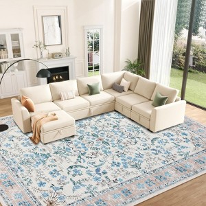 Jojoka Washable Area Rugs, Boho Floral Soft Rugs for Living Room, Non Slip Low Pile Carpet for Bedroom Dining Room Nursery Hallway - 1 of 4