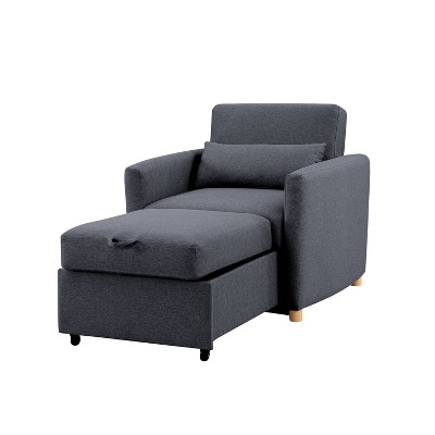 Navy Blue Convertible Sleeper Accent Chair with Wood Legs