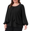 Women's Plus Size Layered Panel Flowy Crew Neck Long Sleeve Dressy Work Chiffon Blouse - Agnes Orinda - 2 of 4