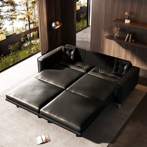 92.1'' Faux Leather Ultra Wide Armrest 4-Seater Sofa Bed with Tufted Modern Design - 1 of 4