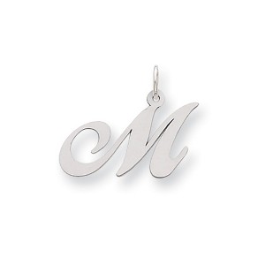 Black Bow Jewelry 14k White Gold, Ella Collection, LG Fancy Script Initial Pendant A-W - 1 of 4