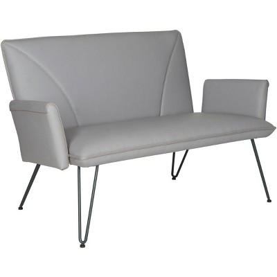 Gray Faux Leather Flared Arm Settee with Metal Legs