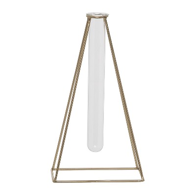 Transpac Metal 9.45 in. Gold Single Tube Vase Set of 2