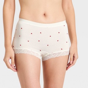 Women's Cotton Blend Boy Shorts Underwear with Lace - Auden™ - 1 of 4