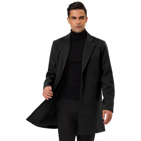 Мужские куртки INSPIRE CHIC Men's Notched Lapel Single Breasted Winter Long Jacket Overcoat Black XX-Large