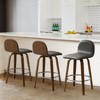 Bekrvio 26" Swivel Counter Height Bar Stools Set of 3 – Mid-Century Modern Upholstered PU Leather & Walnut Bentwood Legs, for Kitchen Island (Gray) - 2 of 4