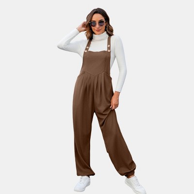 Women's Coffee Brown Corduroy Square Neck Jumpsuit - Cupshe