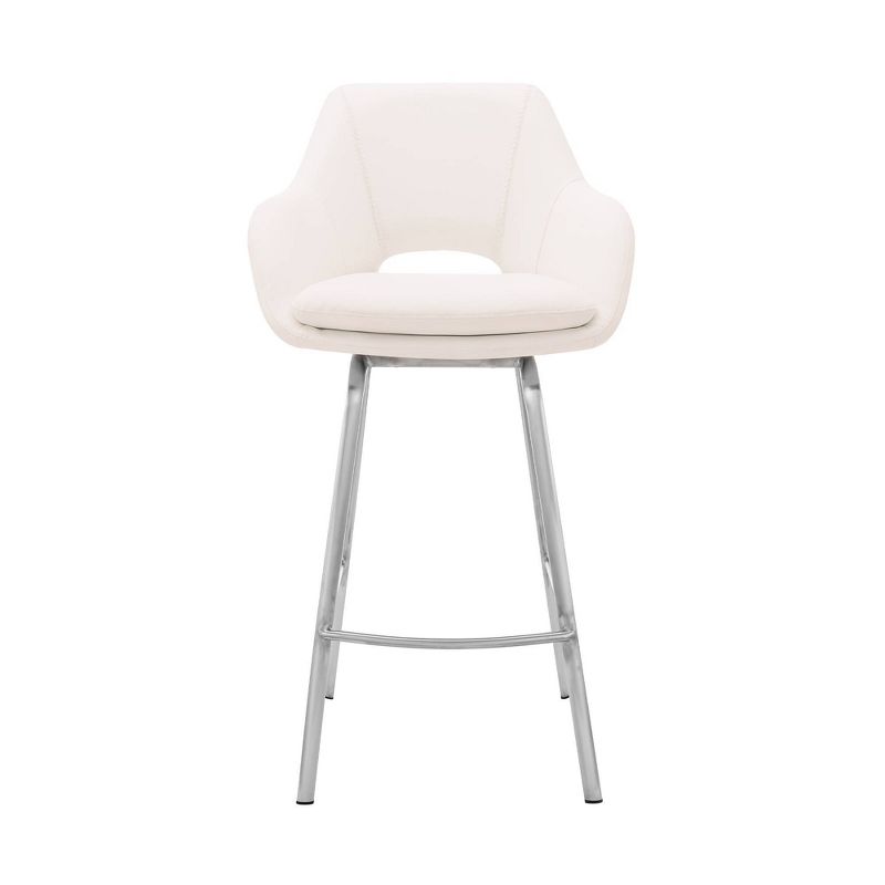 30&#34; Aura Swivel Counter Height Barstool with White Faux Leather Brushed Stainless Steel - Armen Living, 3 of 12