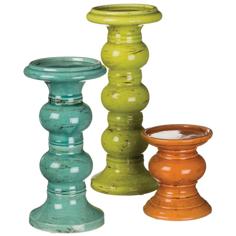 Sullivans Set of 3 Pillar Candle Holder 5"H, 10"H & 12"H Blue, Green & Orange, 4 of 6