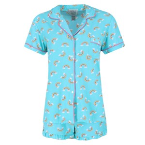 Mentally Exhausted Women's Rainbow Notch Short Sleeve and Shorts Pajama Set - 1 of 4