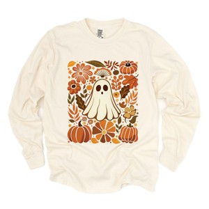 Ghost Floral Collage - Womens Garment Dyed Long Sleeve - 1 of 3