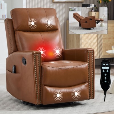 Luxury Leather Recliner Massage Chair with Heating, 360° Swivel Lounge Chair with Manual Button for Living Room or Bedroom–The Pop Home