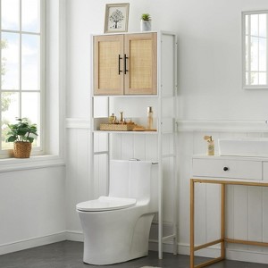 Coucheta Over The Toilet Storage Cabinet, Bathroom Above Toilet Storage Wood Cabinet with Rattan Door and Adjustable Shelves, Large Capacity - 1 of 4
