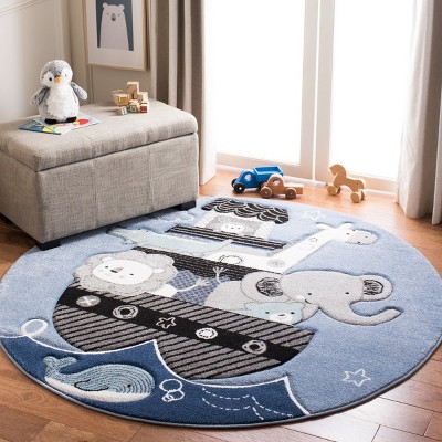 Blue Round Kids' Animal Adventure Synthetic Rug, 3' x 3'