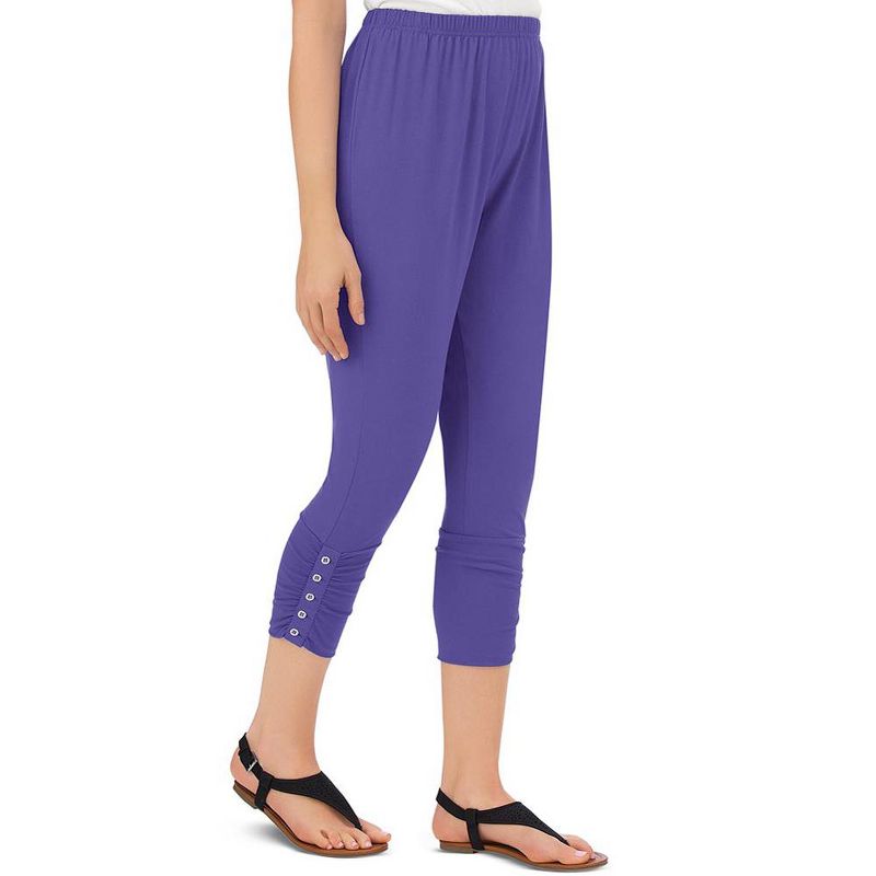 Collections Etc Button Accent Cinched Capri Leggings for Pairing with Tunics & Tops, 4 of 5