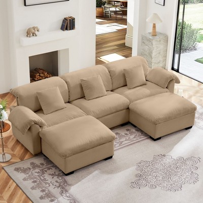NicBex L-Shaped Sectional Sofa Large and Deep 3-Seat Sofa Couch with Storage Seats and Storage Ottomans, Modern Velvet Sofa with Soft Backrest