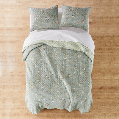 Teal and Cream Cotton Reversible King Quilt Set