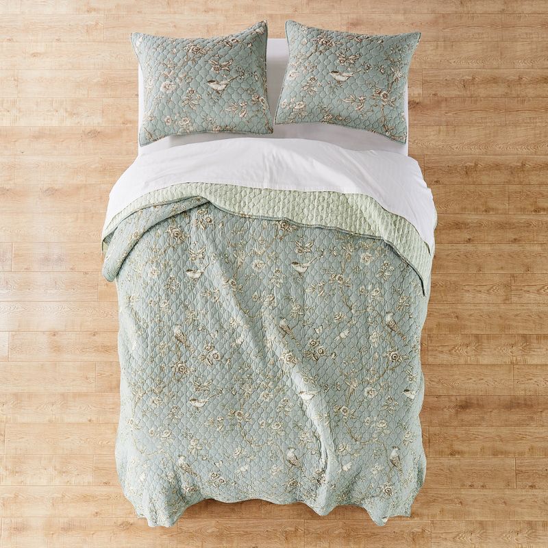 Lyon Teal Toile Quilt Set - One Twin/Twin XL Quilt and One Standard Sham Teal - Levtex Home, 4 of 6