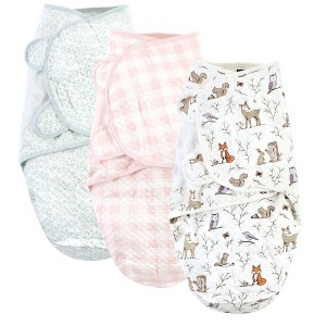 Hudson Baby Infant Girl Quilted Cotton Swaddle Wrap 3pk, Enchanted Forest, 0-3 Months - 1 of 4
