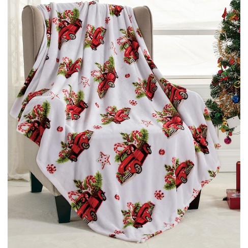 Kate Aurora Snowy Christmas Trees & Red Pick Up Trucks Holiday Accent Throw  Blanket - 50 X 60 : Target