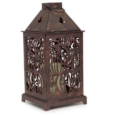 Melrose 13.25" Swirling Pumpkin and Leaf Cutout Halloween Lantern - Brown