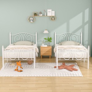 VECELO Heavy Duty Metal Bed Frame Queen/Full/Twin Bed, Industrial Platform Bed with Headboard & Footboard Black/White - 1 of 4