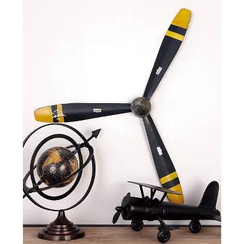 31" x 27" Metal Airplane Propeller 3 Blade Wall Decor with Aviation Detailing Black - Olivia & May