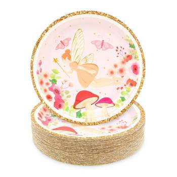 Sparkle and Bash 48 Pack Fairy Tea Party Paper Plates for Girls Floral Birthday Supplies (7 In)