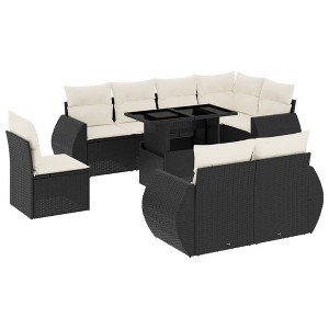 vidaXL 9 Piece Patio Sofa Set with Cushions Black and Cream Poly Rattan - without storage - 1 of 4