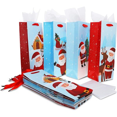 Bright Creations 12 Pack Christmas Santa Wine Gift Bags with Tissue Paper