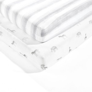 Lush Décor Jungle Adventure Organic Cotton Fitted Crib Sheet - Gray - 2pk - 1 of 4