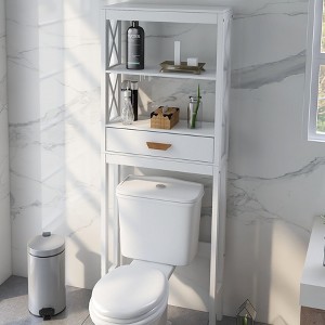 KWPZQEB Over Toilet Storage Rack, 2-Tier Bathroom Organizer Cabinet Rack with Drawer, Multifunctional Space Saver Freestanding Bathroom Shelves, White - 1 of 4