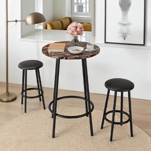 Mshliw 3-Piece Modern Round Bar Table Set with 2 Bar Stools, Compact Pub Dining Set with Faux Marble Top and Metal Frame for Kitchen or Apartment - 1 of 4
