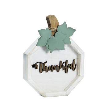 VIP Wood 10.75 in. White Thankful Table Sign