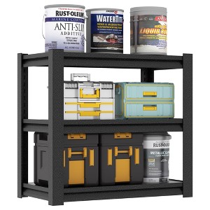 Yukimo 31.5"H 3-Tier Heavy Duty Metal Storage Shelves - 1200LBS Capacity, Adjustable Utility Rack for Garage, Kitchen, Bedroom, Powder Coated Black - 1 of 4