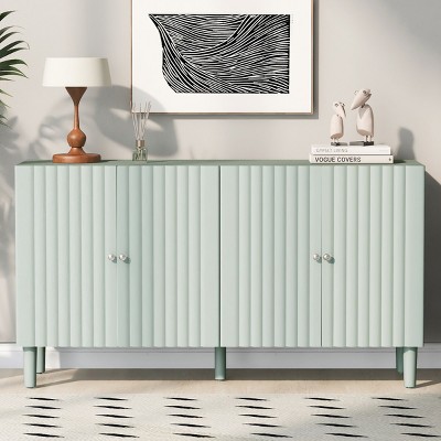 Storage Cabinet With Elegant 4 Door Sideboard And Wavy Pattern Doors, Accent Cabinet With Cylindrical Legs, Modern Cabinet-Cuddlewood