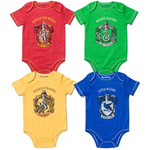 Harry Potter Gryffindor Hufflepuff Ravenclaw Slytherin Baby 4 Pack Bodysuits  - 1 of 4